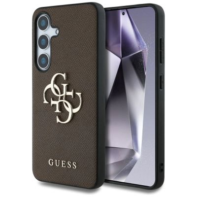 Guess Grained Big 4G Logo Small Classic Logo Hülle für Samsung Galaxy S25 braun
