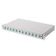 FO-Patchpanel mit Ausstattung 19 Zoll 1 HE, 12x LC DX, OM3, Anschlusskabel, Adapter, Einschubfächer, verschiebbar, grau