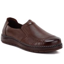 Bequeme Damen-Slipper aus Leder, braun, Vinceza 107241