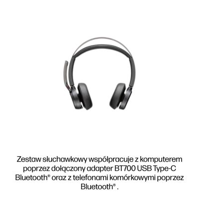 325. POLY Voyager Focus 2 Microsoft Teams-zertifiziertes USB-CC-Headset + USB-C/A-Adapter + Ladeschale