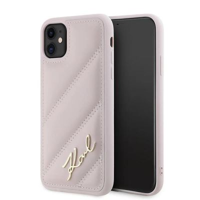 Karl Lagerfeld Diagonal Quilted Script Hülle für iPhone 11 / Xr – Rosa