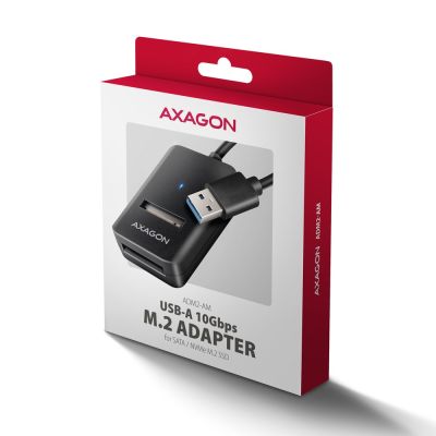 8. Axagon ADM2-AM SSD-Gehäuse mit USB-A 10 Gbit/s – M.2 NVMe & SATA SSD-Adapter, 10 cm langes USB-A-Kabel, Schwarz