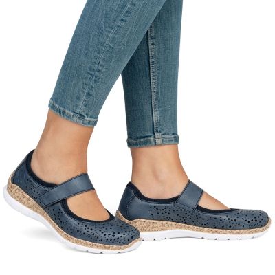 5. Rieker N4299-14 Damen-Schuhe mit Klettverschluss, luftiges Muster, blau