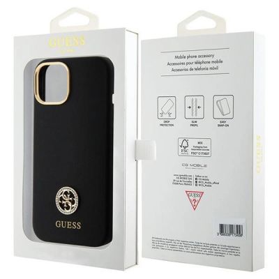 8. Guess Silicone Logo Strass 4G Case für iPhone 15 - Schwarz