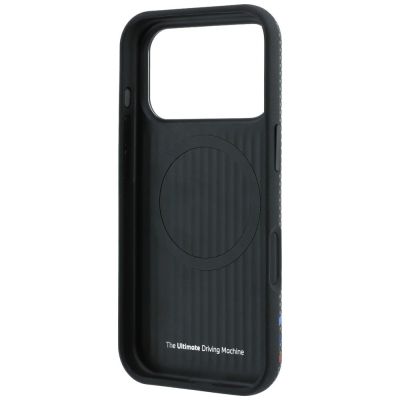 7. BMW M Quadrille Kevlar-Print, dreifarbige Linien & Metalllogo, MagSafe-Hülle für iPhone 18 Pro / 17 Pro – Dunkelgrau