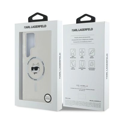 8. Karl Lagerfeld Button Choupette Head Gedrucktes Logo MagSafe Samsung Galaxy S25 Ultra Hülle weiß