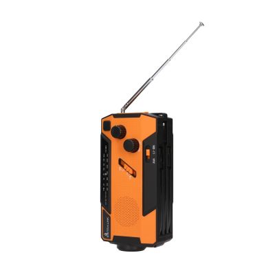 3. Extralink Solar-Notfallradio mit Kurbeldynamo-Powerbank (4000 mAh) und SOS-Taschenlampe SR-4000, tragbar, analog, Schwarz/Orange