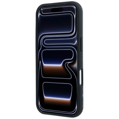 5. BMW M Quadrille Kevlar-Print, dreifarbige Linien & Metalllogo, MagSafe-Hülle für iPhone 18 Pro / 17 Pro – Dunkelgrau