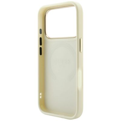 7. Guess Saffiano Peony & Ring MagSafe Schutzhülle für iPhone 18 Pro / 17 Pro – Beige