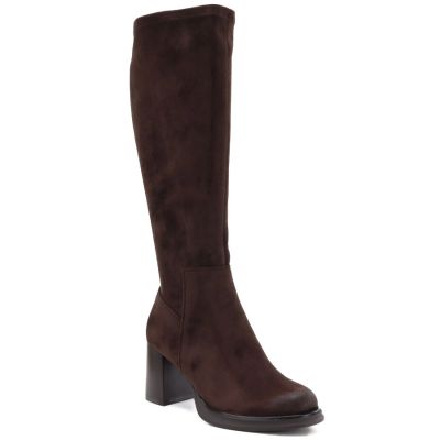 Damenstiefel aus braunem Veloursleder mit Absatz Potocki SZ12849
