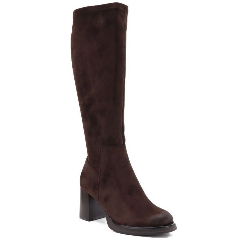 Damenstiefel aus braunem Veloursleder mit Absatz Potocki SZ12849