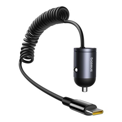 2. Baseus Tiny Star 30W Autoladegerät mit integriertem Spiral-USB-C-Kabel – Schwarz