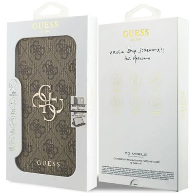 7. Guess Book 4G Metall-Logo-Hülle für iPhone 18 Pro Max / 17 Pro Max – Braun