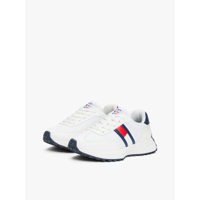 Tommy Hilfiger Damen-Sneaker mit Flaggenmuster, niedrigem Schnitt, Schnürung, T3X9-33877-1695X336-X336, Weiß/Blau