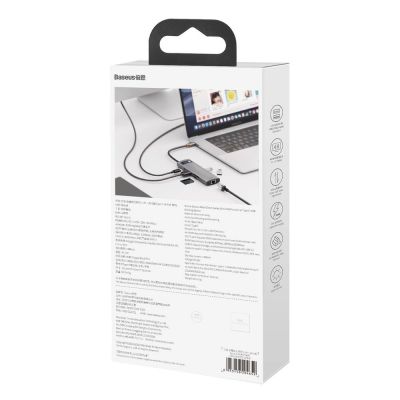6. Baseus Metal Gleam 8in1 USB-C Hub - USB-C PD 100W 1x HDMI 4K 30Hz 1x SD- und microSD-Kartenleser 3x USB-A 3.2 1xRJ45 - grau