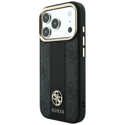 2. Guess 4G MagSafe Hülle mit Stripe Round und Classic Logos für iPhone 17 Pro / 18 Pro – Schwarz