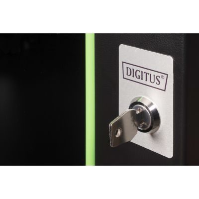 9. Digitus Unique 19" 7U Wand-Netzwerkschrank 600x450 mm, Glastür, schwarz, ungeteilt, montiert, 100 kg