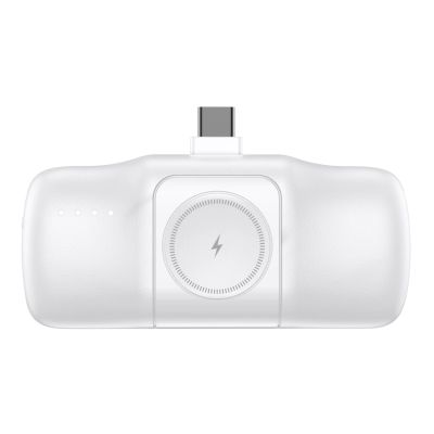 3. Wozinsky WF16-YCS 5000 mAh 15 W USB-C Mini-Powerbank mit integriertem USB-C-Kabel und Apple Watch Ladegerät – Weiß