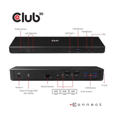 15. CLUB3D CSV-1562 Dockingstation USB 3.2 Gen 1 (3.1 Gen 1) Typ-C Schwarz
