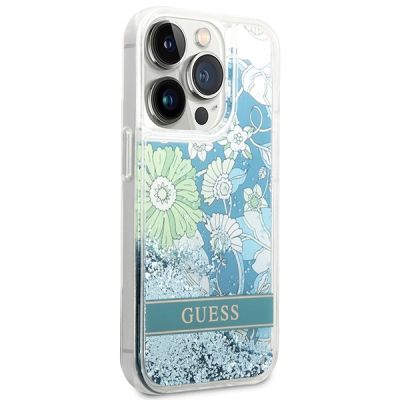 4. Guess GUHCP14LLFLSN iPhone 14 Pro 6.1" grün/grüne Hardcase Flower Liquid Glitter