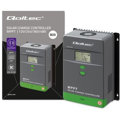 14. Qoltec MPPT-Solarladeregler mit Temperatursensor 80 A | 12 V / 24 V / 36 V / 48 V | LCD | Bluetooth | App | GEL | LiFePO4