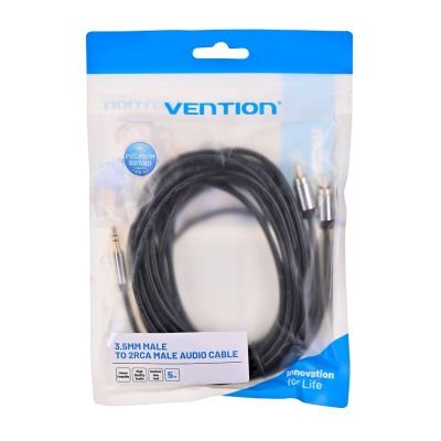 7. 3,5-mm-Klinkenstecker auf 2 Cinch-Stecker Audiokabel, 5 m, Schwarz