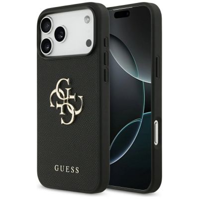 Guess Grained Big 4G & Classic Logo Hülle für iPhone 17 Pro Max - Schwarz