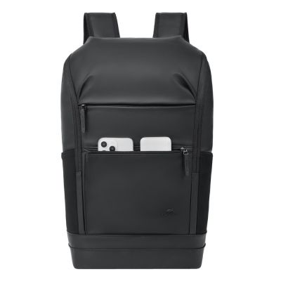 4. Rivacase Eden City Rucksack, Schwarz, Polyester, gewachstes Leder (Pull-Up)