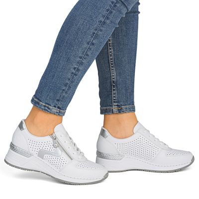 5. Weiße Damen-Keilsneaker aus Leder, Modell Rieker N4340-80
