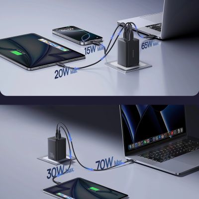 5. Baseus EnerFill FE11 100W Wandladegerät 2 x USB-C + USB-A - Schwarz