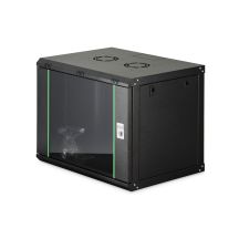 DYNAmic 19" 9HE Wand-Netzwerkschrank 600x450 mm, Glastür, schwarz, ungeteilt, montiert, 60 kg