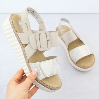 Beige Keilsandalen für Damen Rieker 69260-60
