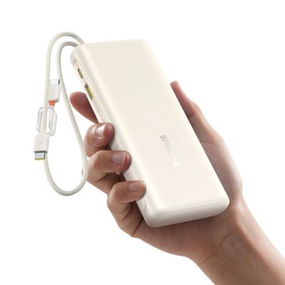 6. Baseus EnerFill FC41 20000mAh 100W Powerbank mit Digitalanzeige und zwei integrierten USB-C-Kabeln – Beige