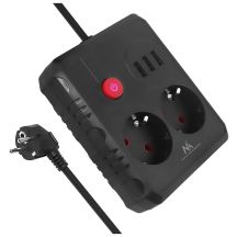 MACLEAN Steckdosenleiste, Verlängerungskabel mit 2 Steckdosen + 3 USB-Anschlüssen, 110–240 V Wechselstrom, 50/60 Hz, max. 2,1 A, 2500 W, 1,5 m, Schwarz, MCE387 B