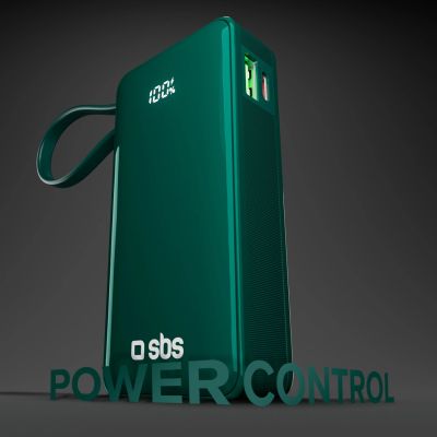 5. Powerbank SBS 10000 mAh 20W mit integriertem USB-C-Kabel und Digitalanzeige - grün