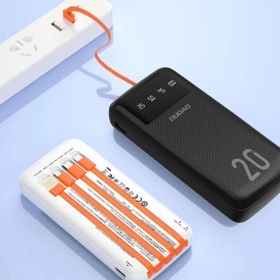 2. Dudao Powerbank mit hoher Kapazität und 4 integrierten Kabeln 20000mAh USB Typ C + Micro-USB + Lightning + USB-A (Eingang) - Schwarz (Dudao K6Pro+)
