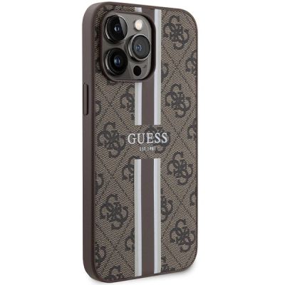 4. Guess 4G Printed Stripes MagSafe-Hülle für iPhone 15 Pro Max – braun