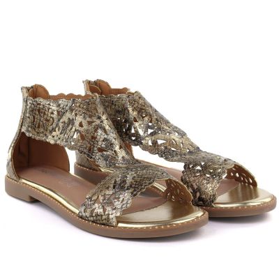 3. Damen-Sandalen aus durchbrochenem Schlangenleder in Gold, M.Daszyński MR24148-2