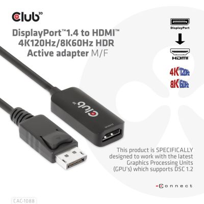 2. CLUB3D CAC-1088 Kabeladapter 0,21 m DisplayPort HDMI Schwarz