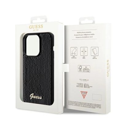8. Guess Pailletten Script Metallhülle für iPhone 14 Pro – Schwarz