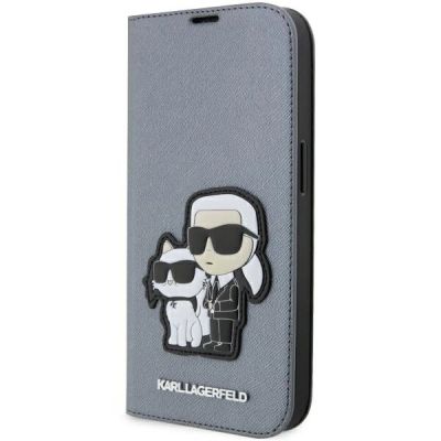 Karl Lagerfeld KLBKP14LSANKCPG iPhone 14 Pro 6,1" Bücherregal Silber/Silber Saffiano Karl & Choupette