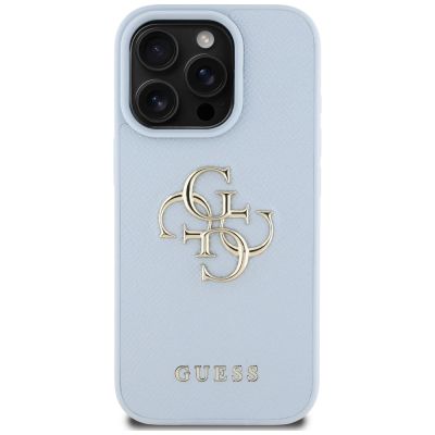 3. Guess Grained Big 4G Logo Small Classic Logo Hülle für iPhone 16 Pro - Blau