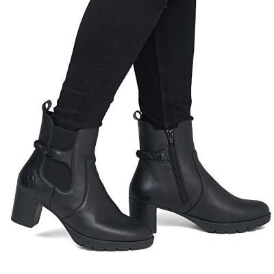 6. Damen-Ankle-Boots aus Leder mit Absatz, gefüttert, schwarz, Rieker 77651-00