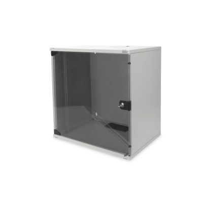 8. Digitus 19" 12HE Wand-Netzwerkschrank, 540 x 400 mm, Glastür, grau, ungeteilt, unmontiert, 60 kg