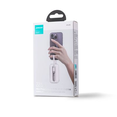 5. Joyroom Mini-Powerbank 10000 mAh Colourful Series 22,5 W mit 2 integrierten USB-C- und Lightning Kabeln weiß (JR-L012)
