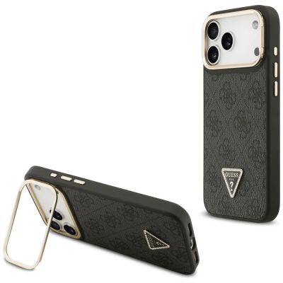 Guess 4G PU Dreieck-Logo & Standkamera Magsafe Hülle für iPhone 17 Pro Max - Schwarz