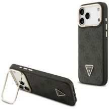 Guess 4G PU Dreieck-Logo & Standkamera Magsafe Hülle für iPhone 17 Pro Max - Schwarz