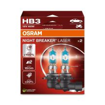 Glühbirne (2er-Set) HB3 12V 60W P20D, bis zu 150 m Leuchtweite, bis zu 150 % höhere Helligkeit, bis zu 20 % weißeres Licht, Night Breaker Laser, weiß