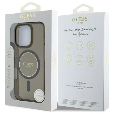 8. Guess IML Glitter Circle MagSafe Hülle für iPhone 16 Pro Max - Schwarz