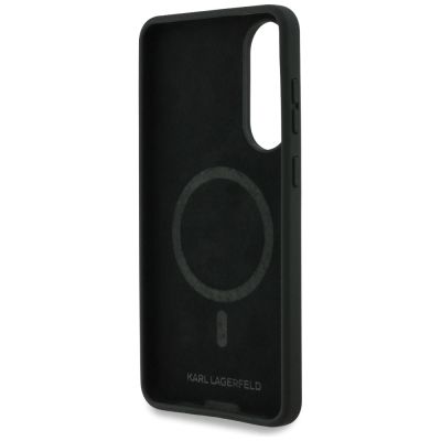 7. Karl Lagerfeld Silikonhülle „Nauble Heads And Circle MagSafe“ für Samsung Galaxy S25 Edge – Schwarz